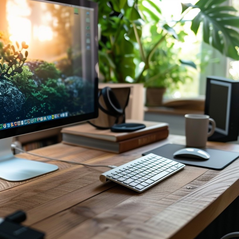 prenosnik na mizi s kavo